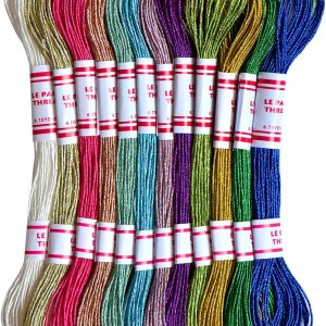 Embroidery Thread 8m Metallic Embroidery Floss 12Skeins All Purpose Assorted Muti-Colors Cross Stitch Tread Set for Craft Needlework Hand Embroidery Bracelets String DIY Craft